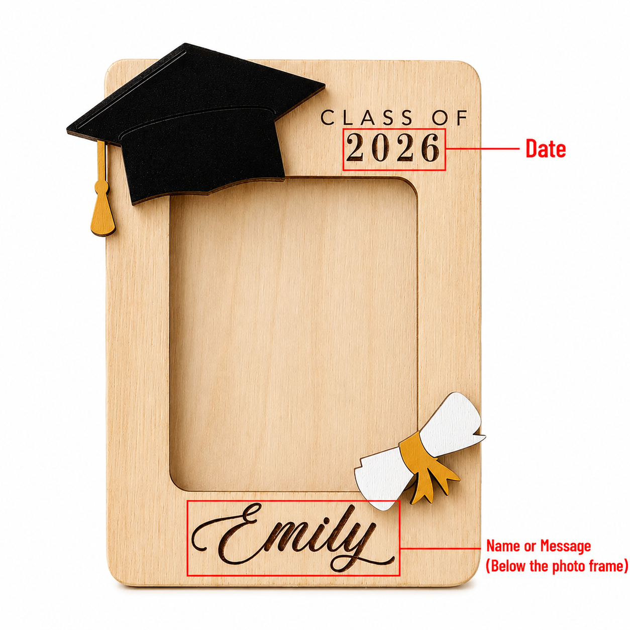 MemoryForU Proud Graduation 2026 Custom Natural Wooden Photo Frame for Car Sun Visor