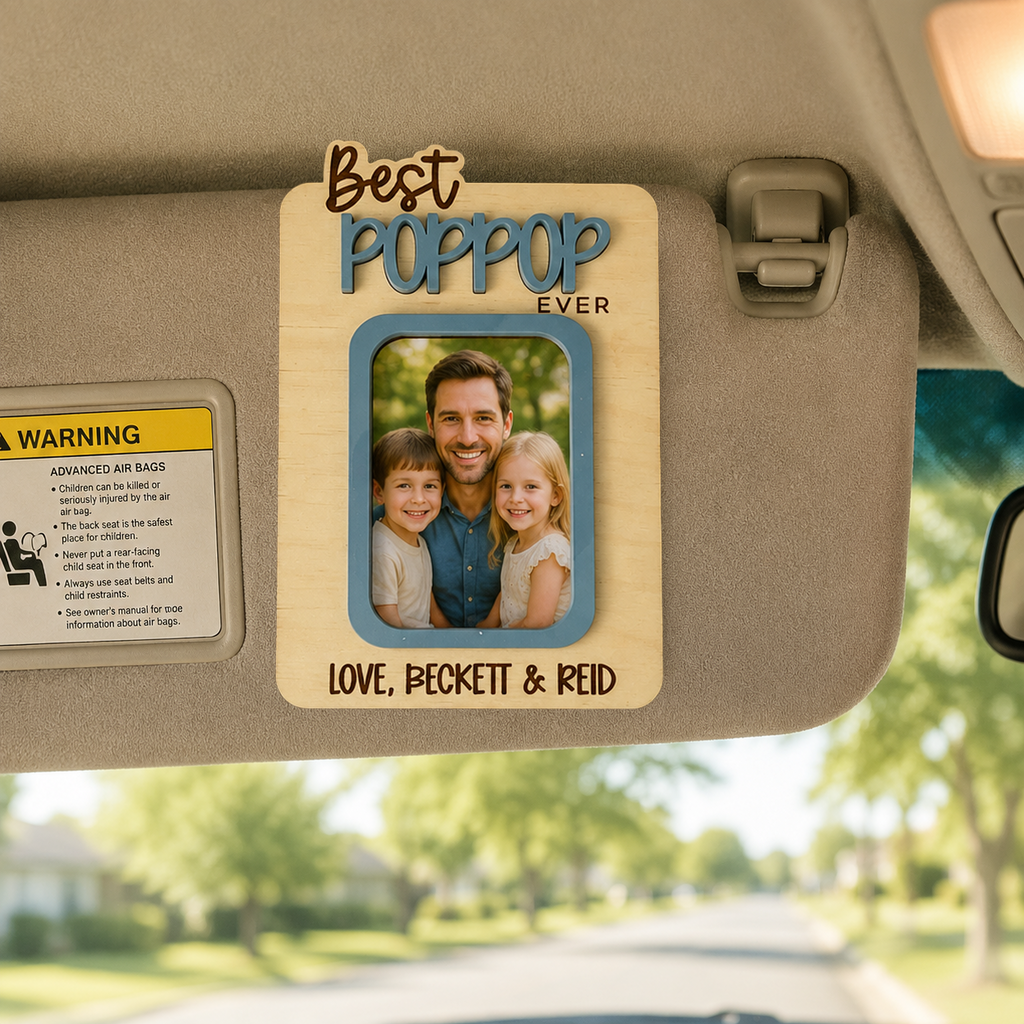 MemoryForU Treasured Best PopPop Custom Photo Frame for Car Sun Visor