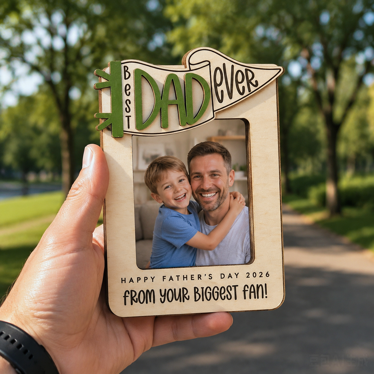 MemoryForU Best Dad Ever Custom Wooden Photo Frame for Car Sun Visor