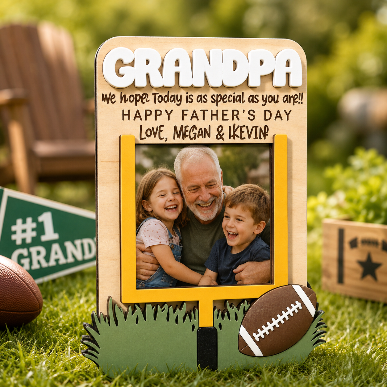 MemoryForU Personalized Grandpa Wooden Photo Frame, Custom Father’s Day Picture Keepsake, Heartfelt Gift from Grandkids