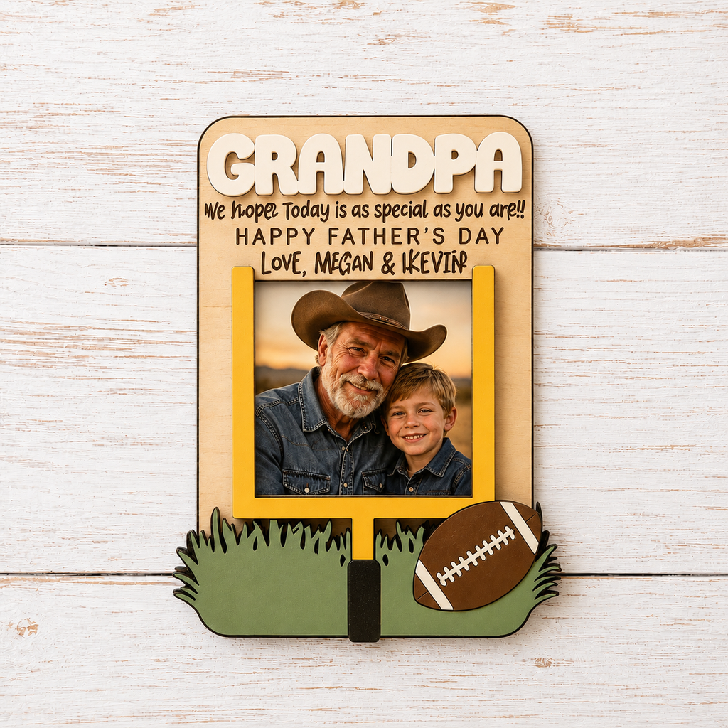 MemoryForU Personalized Grandpa Wooden Photo Frame, Custom Father’s Day Picture Keepsake, Heartfelt Gift from Grandkids