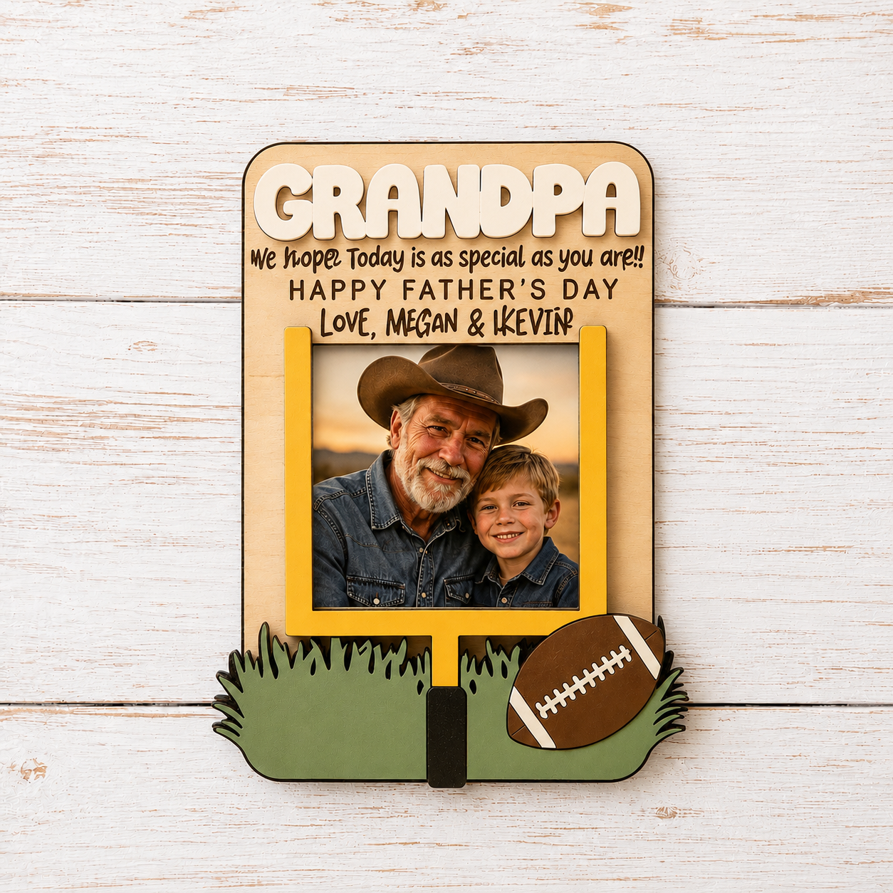 MemoryForU Personalized Grandpa Wooden Photo Frame, Custom Father’s Day Picture Keepsake, Heartfelt Gift from Grandkids