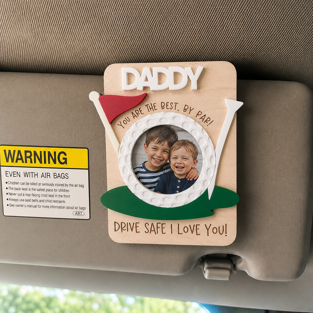 MemoryForU Drive Safe Golf Dad Custom Photo Frame for Car Sun Visor