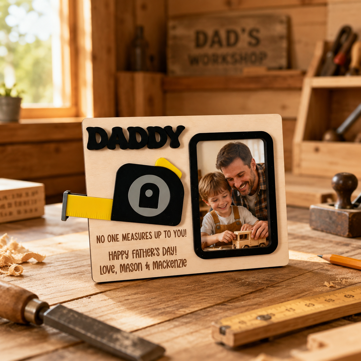 MemoryForU Father's Day  Photo Frame With Strap | Father's Day Gift | Gift for Dad | Gift for Grandpa | Photo Frame | Photo Ruler | Personalized Gift