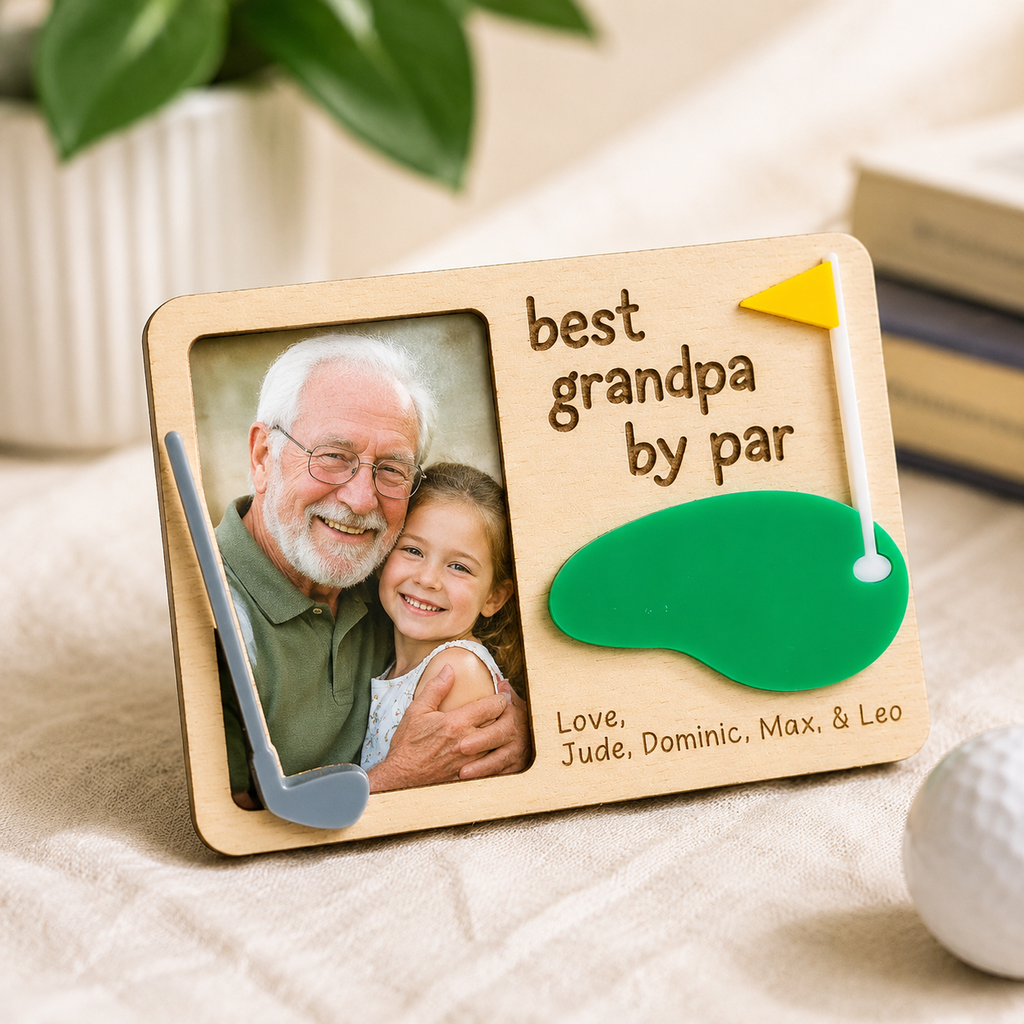 MemoryForU Father’s Day Picture Frame, Personalized Custom wooden Photo Frame, Gift for Dad Grandpa Papa, golf photo frame