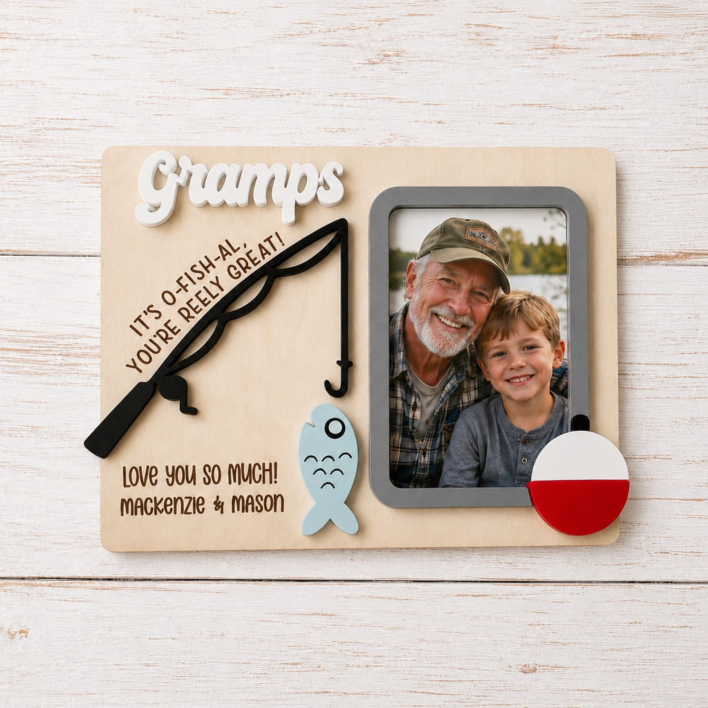 MemoryForU Father's Day Photo Frame With Strap | Father's Day Gift | Gift for Dad | Gift for Grandpa | Photo Frame | Ice Fishing | Personalized Gift