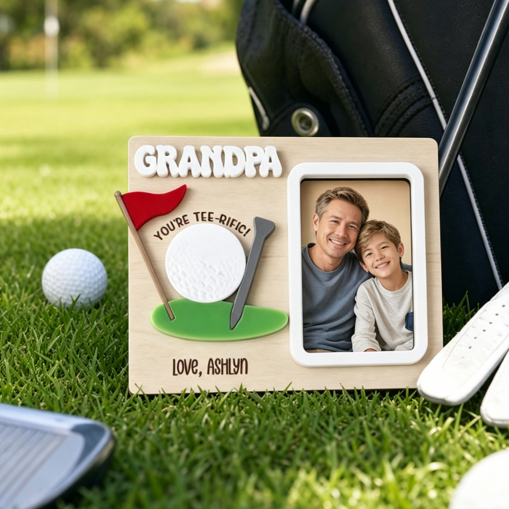 MemoryForU Father's Day Photo Frame With Strap | Father's Day Gift | Gift for Dad | Gift for Grandpa | Photo Frame | Photo Golf | Personalized Gift