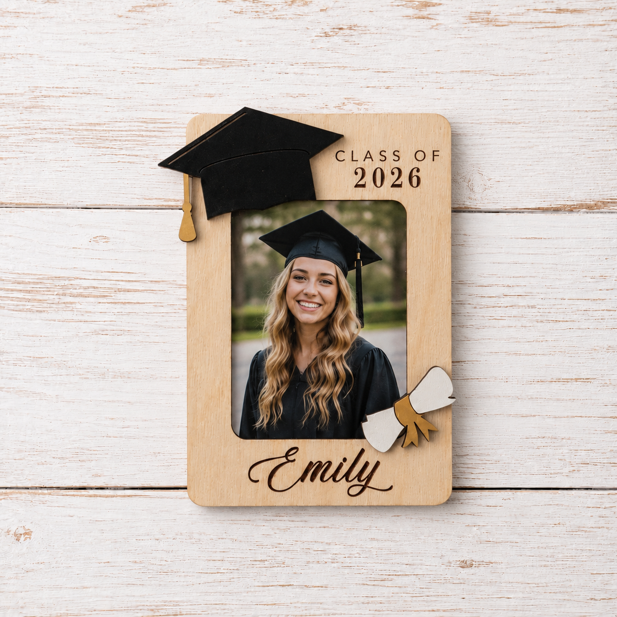MemoryForU Proud Graduation 2026 Custom Natural Wooden Photo Frame for Car Sun Visor