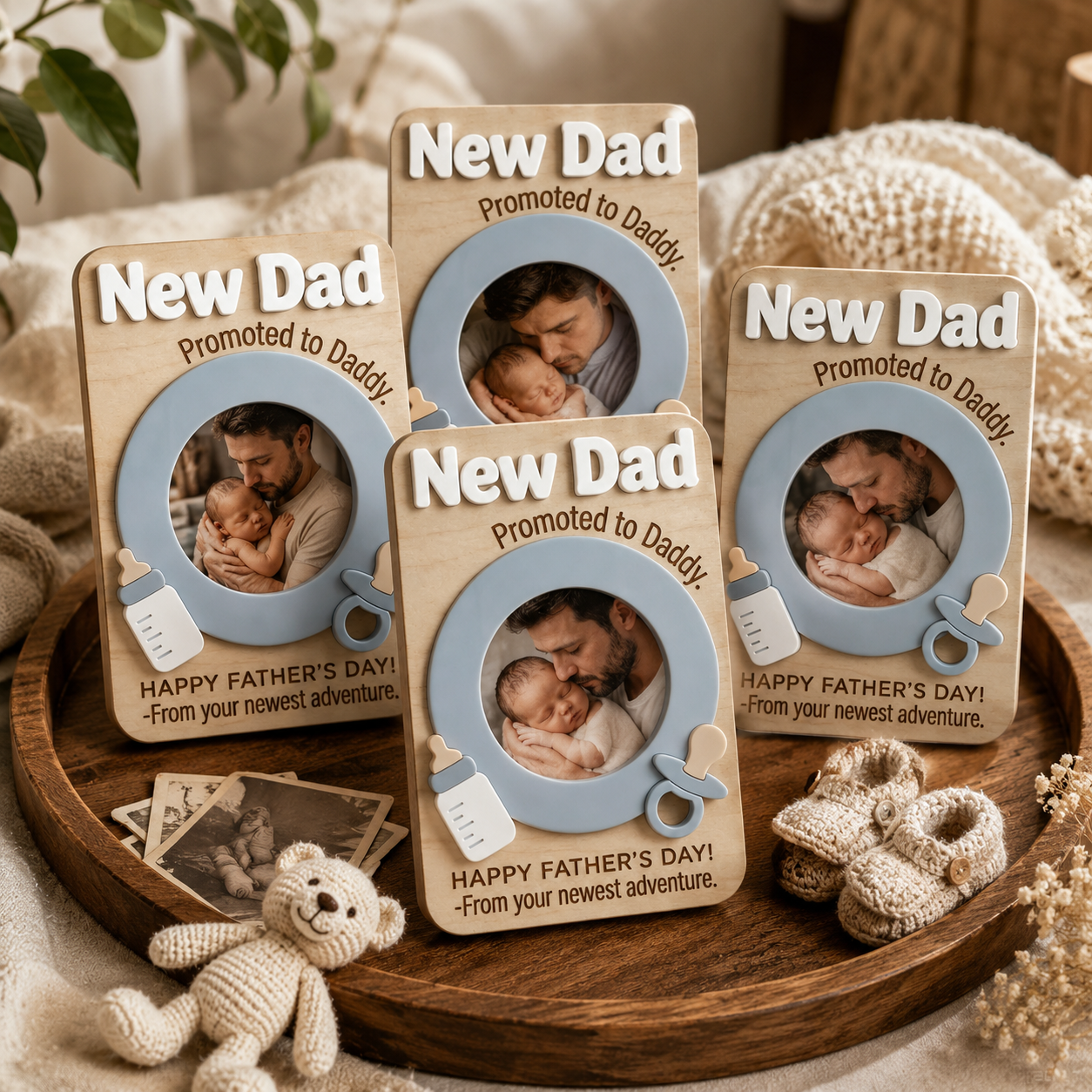 MemoryForU Personalized Father's Day Photo Frame Gift for Dad Grandpa Papa, Custom Wooden Picture Frame, New Dad Gift, Father's Day Keepsake