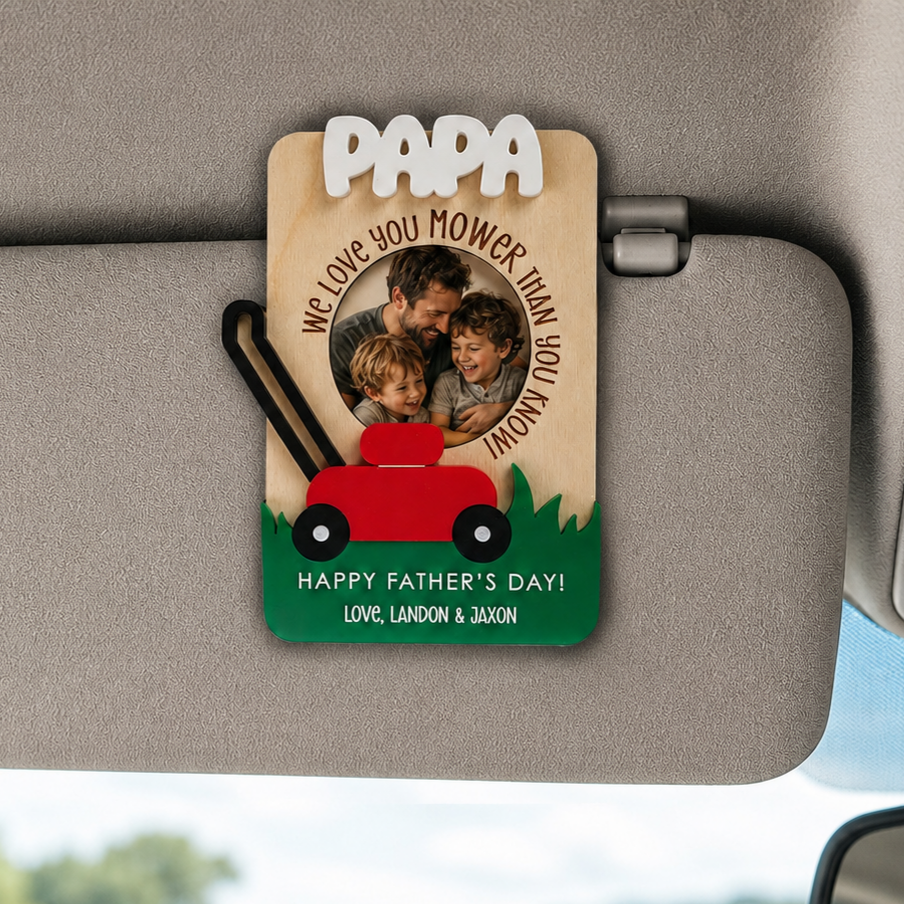 MemoryForU Father's Day Photo Frame, Father's Day Gift, Photo Frame, Mower, Personalized, Gift for Dad, Gift for Grandpa, Wooden Photo Frame, Visor