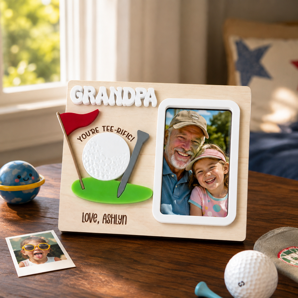 MemoryForU Father's Day Photo Frame With Strap | Father's Day Gift | Gift for Dad | Gift for Grandpa | Photo Frame | Photo Golf | Personalized Gift
