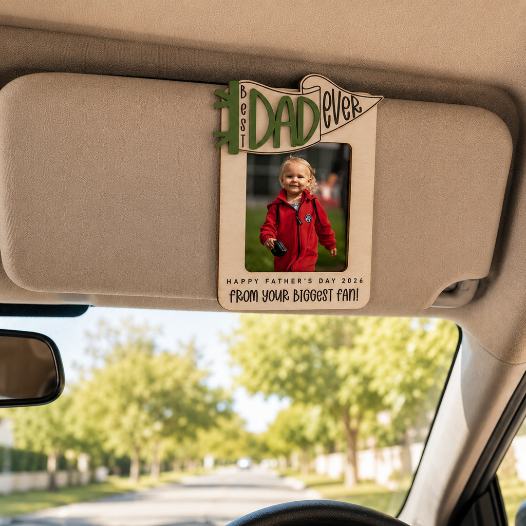 MemoryForU Best Dad Ever Custom Wooden Photo Frame for Car Sun Visor