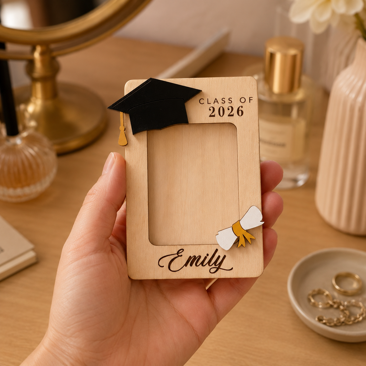 MemoryForU Proud Graduation 2026 Custom Natural Wooden Photo Frame for Car Sun Visor