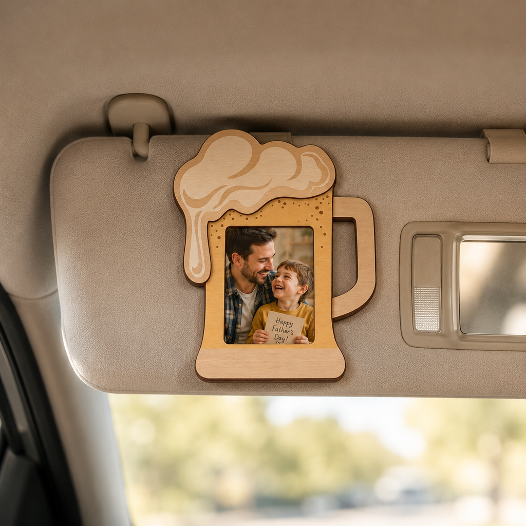 MemoryForU Personalized Daddy Wooden Photo Frame with Beer Mug Design, Custom Father’s Day Picture Keepsake, Fun Gift for Dad