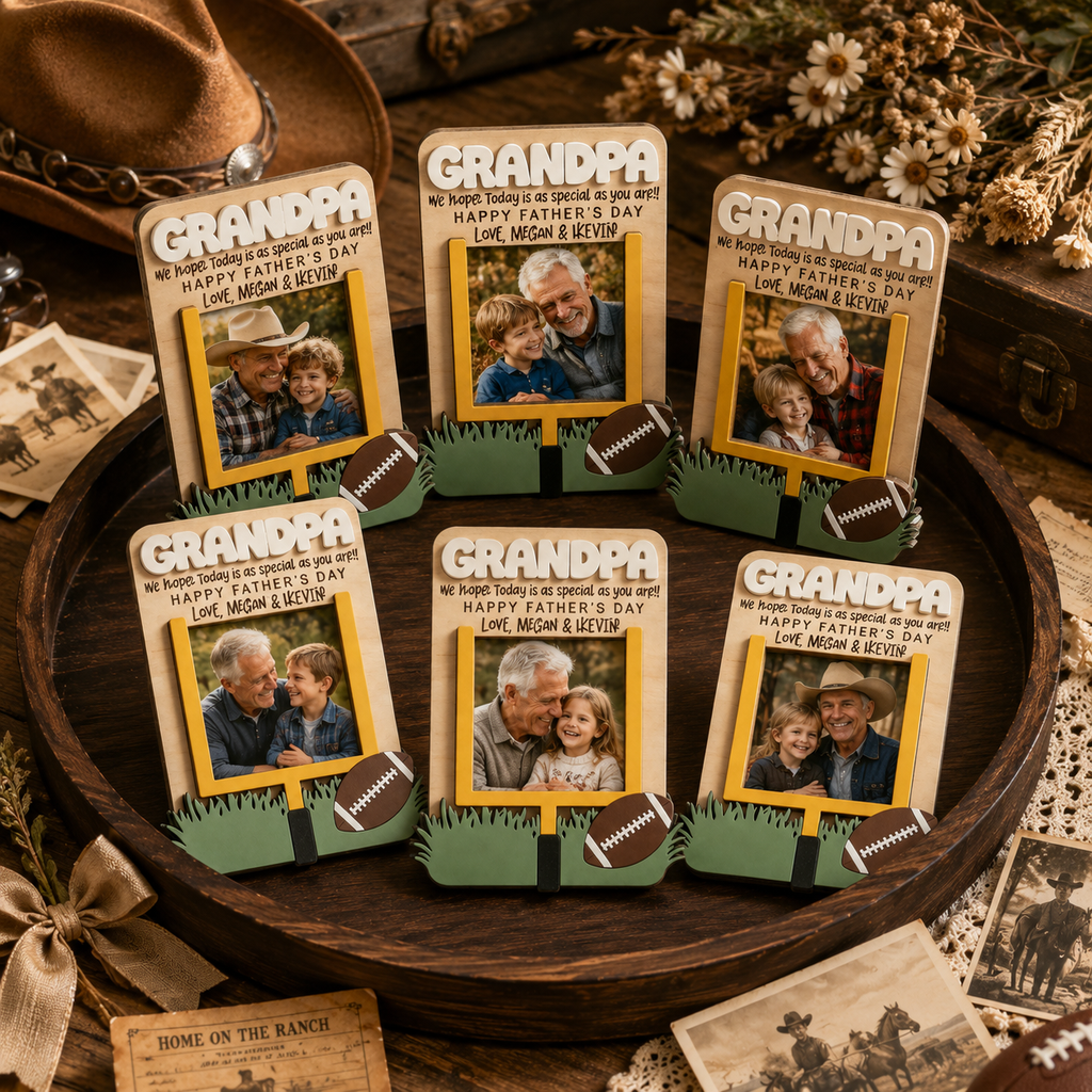 MemoryForU Personalized Grandpa Wooden Photo Frame, Custom Father’s Day Picture Keepsake, Heartfelt Gift from Grandkids