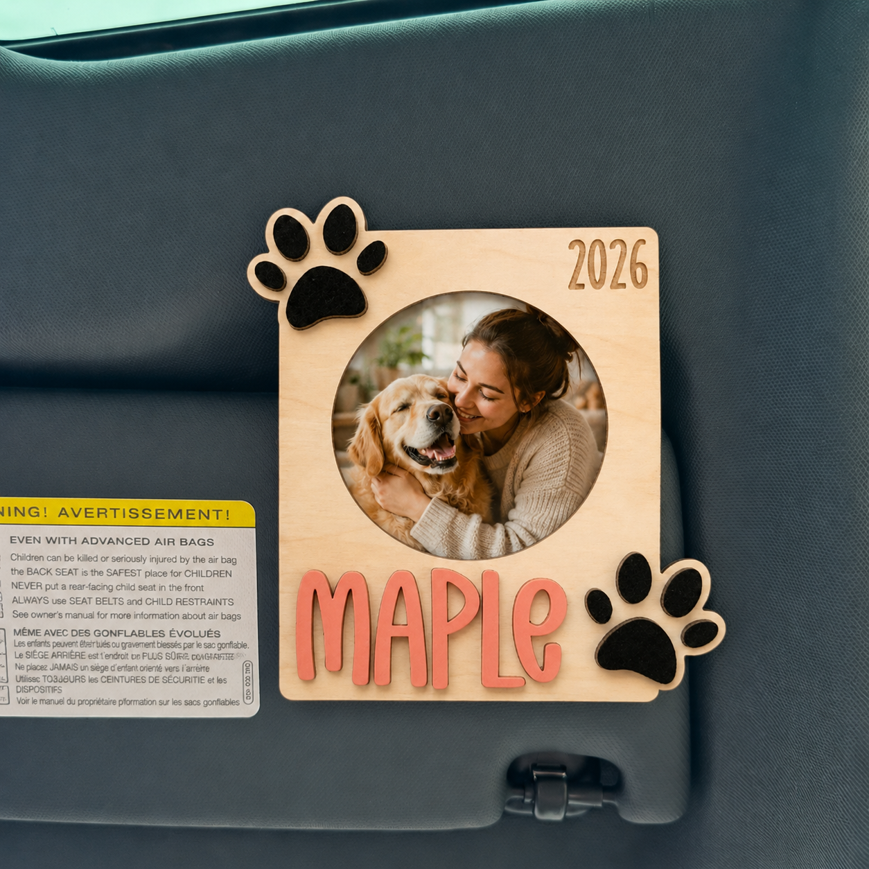 MemoryForU Guardian Paw Custom Year Photo Frame for Car Sun Visor