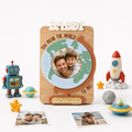 MemoryForU Personalized Wooden Dad Photo Frame with Globe Design, Custom Father’s Day Picture Keepsake, Heartfelt Gift for Dad