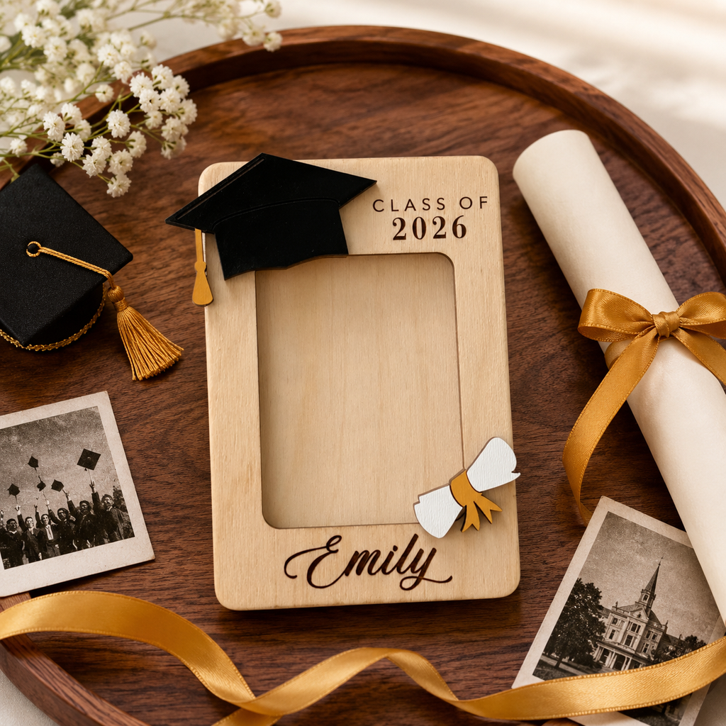 MemoryForU Proud Graduation 2026 Custom Natural Wooden Photo Frame for Car Sun Visor