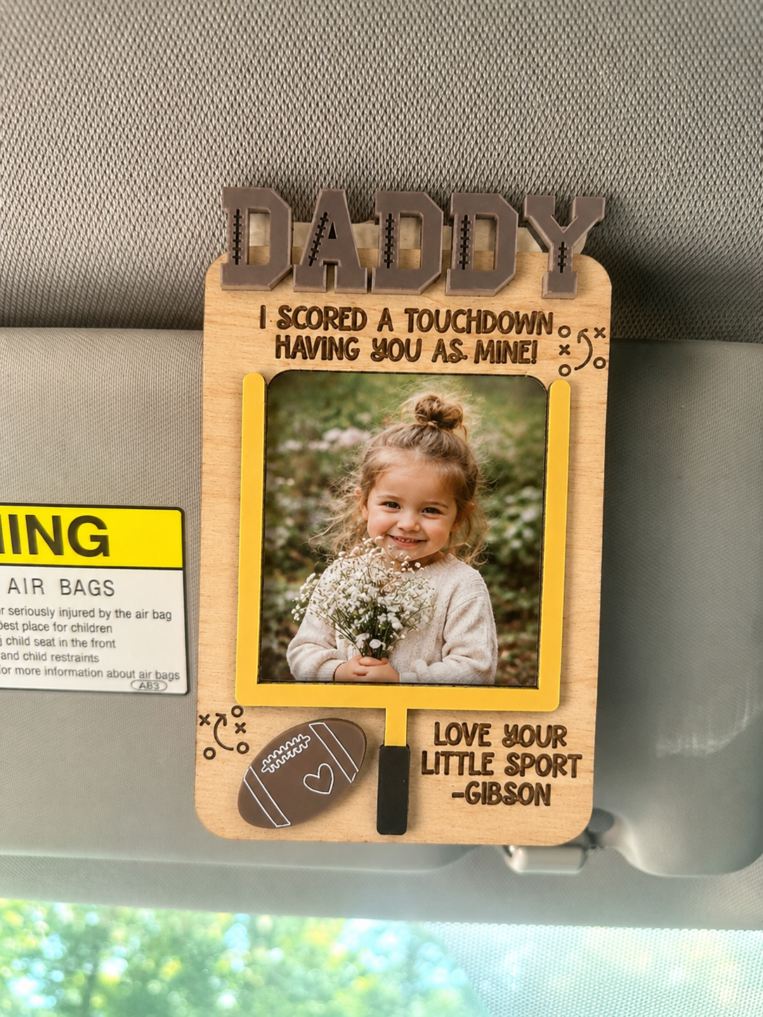 MemoryForU Treasured Football Custom Photo Frame for Car Sun Visor