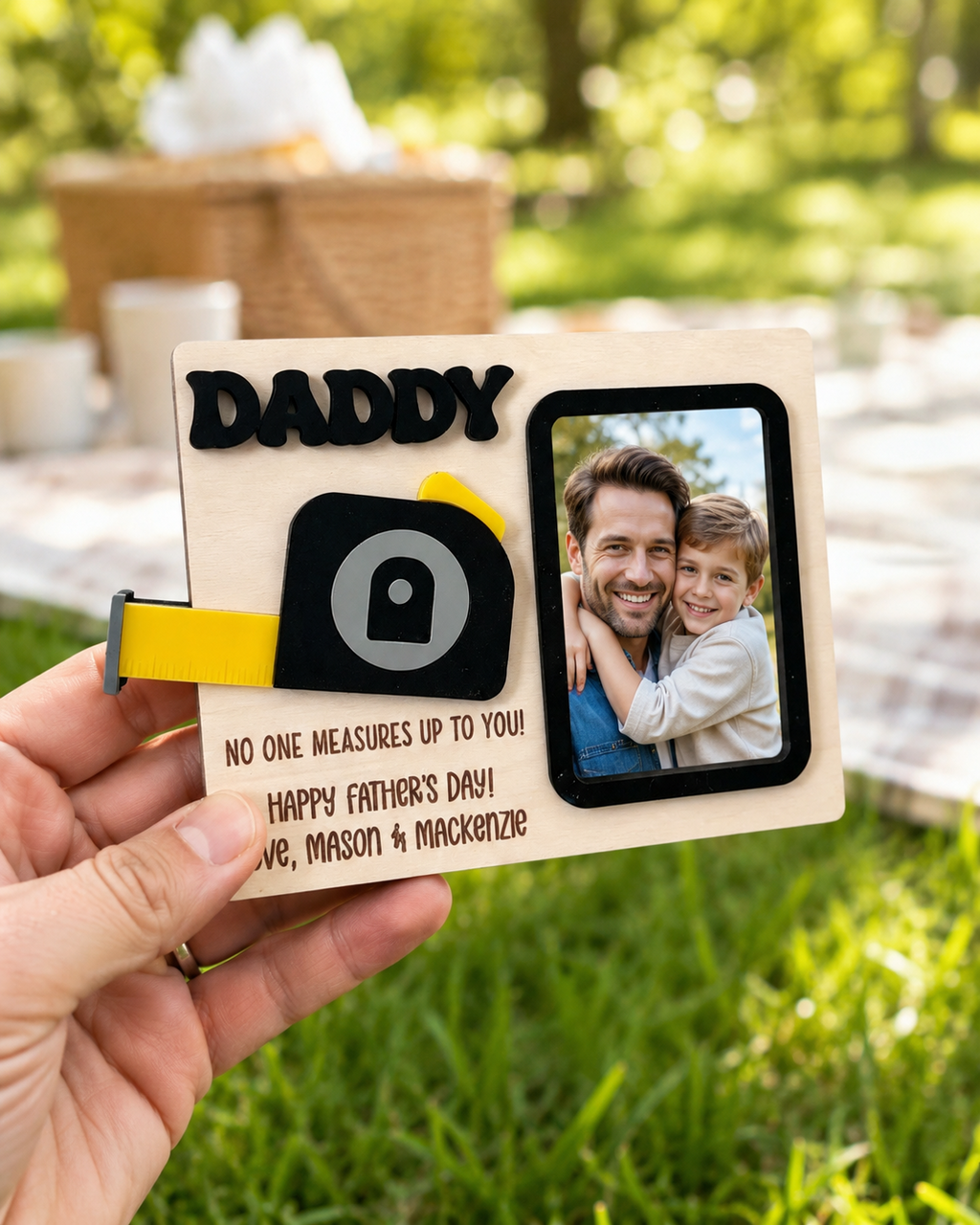 MemoryForU Father's Day  Photo Frame With Strap | Father's Day Gift | Gift for Dad | Gift for Grandpa | Photo Frame | Photo Ruler | Personalized Gift