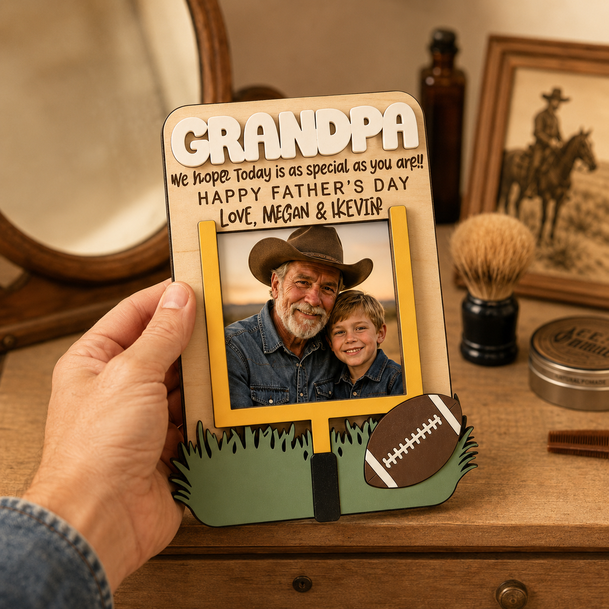 MemoryForU Personalized Grandpa Wooden Photo Frame, Custom Father’s Day Picture Keepsake, Heartfelt Gift from Grandkids
