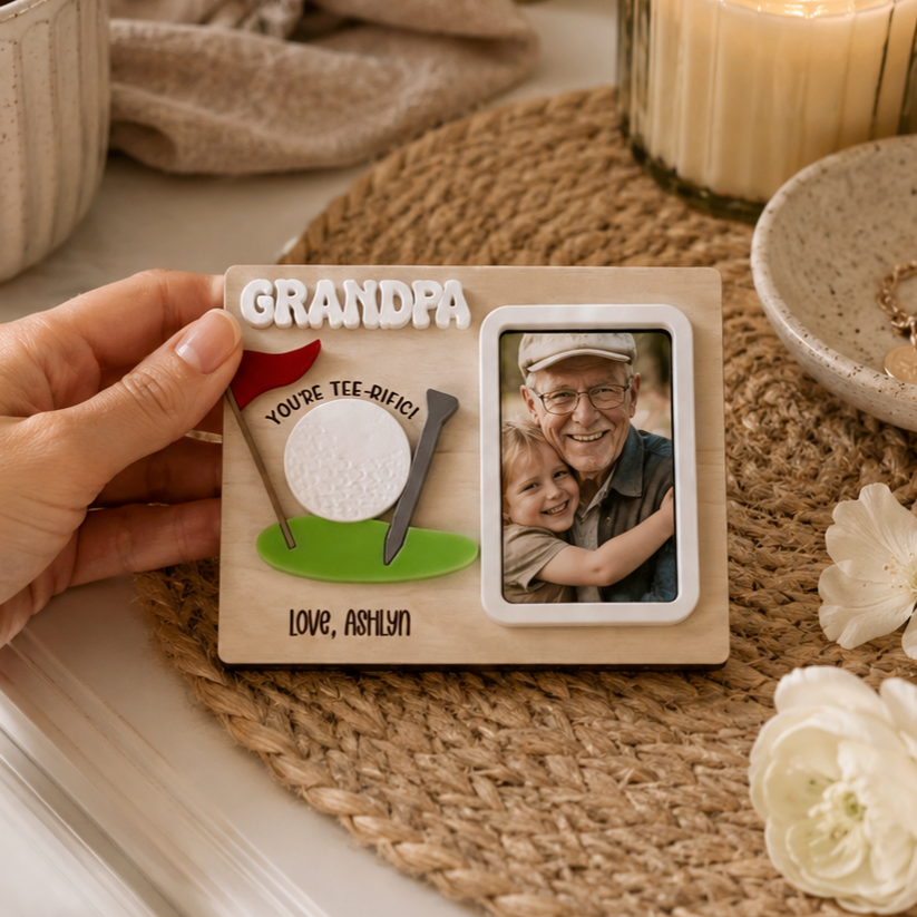 MemoryForU Father's Day Photo Frame With Strap | Father's Day Gift | Gift for Dad | Gift for Grandpa | Photo Frame | Photo Golf | Personalized Gift