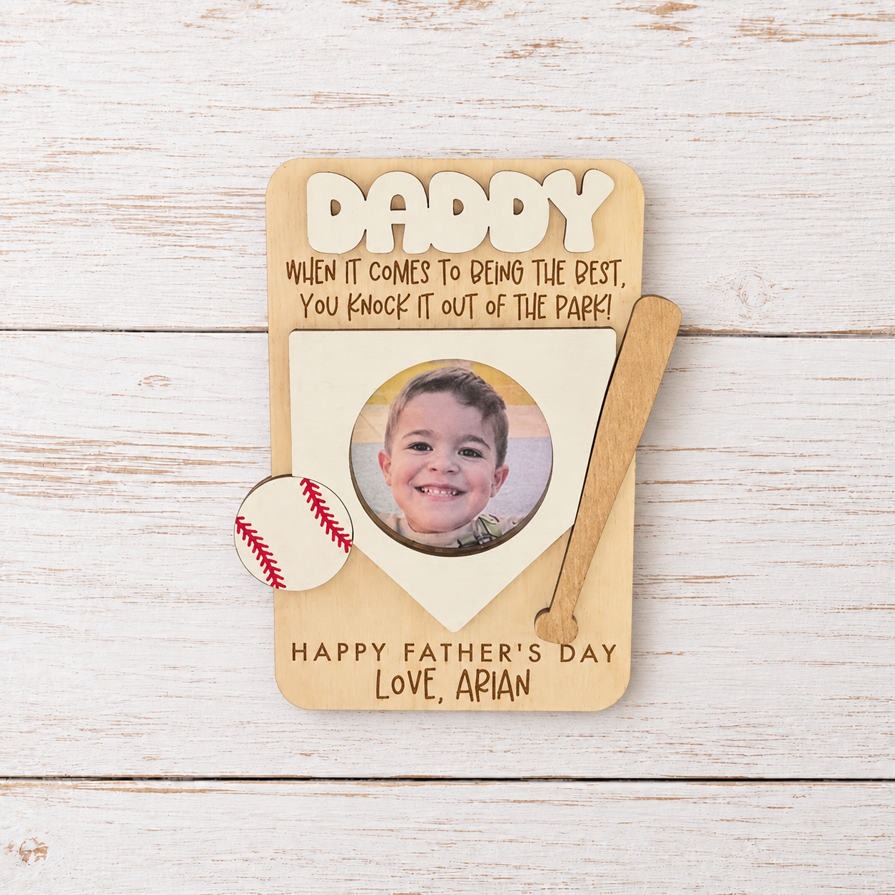 MemoryForU Personalized Father's Day Photo Frame Father's Day  Wooden Photo Frame  Father's Day Visor Clip  Fathers Day Keepsake  Gift For Dad Baseball